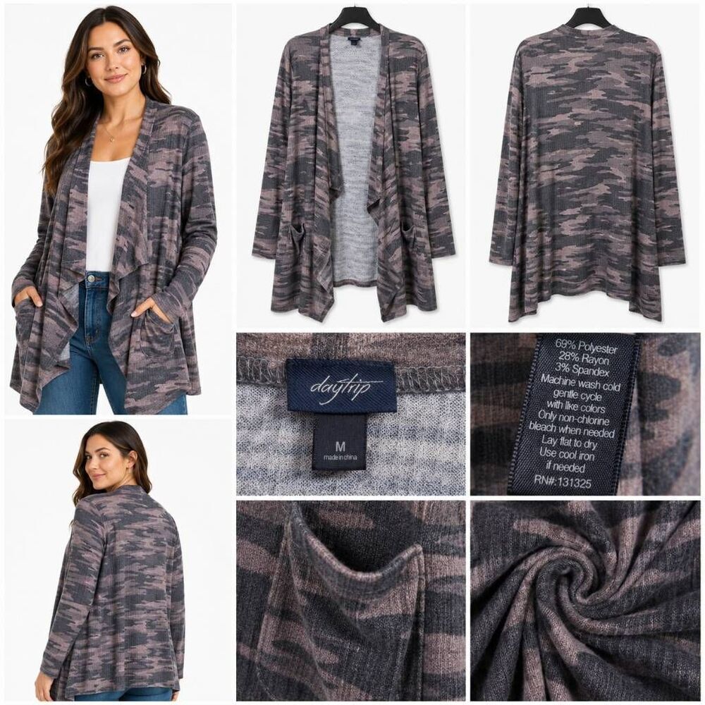 Daytrip Camo Ribbed Open Cardigan Size M
